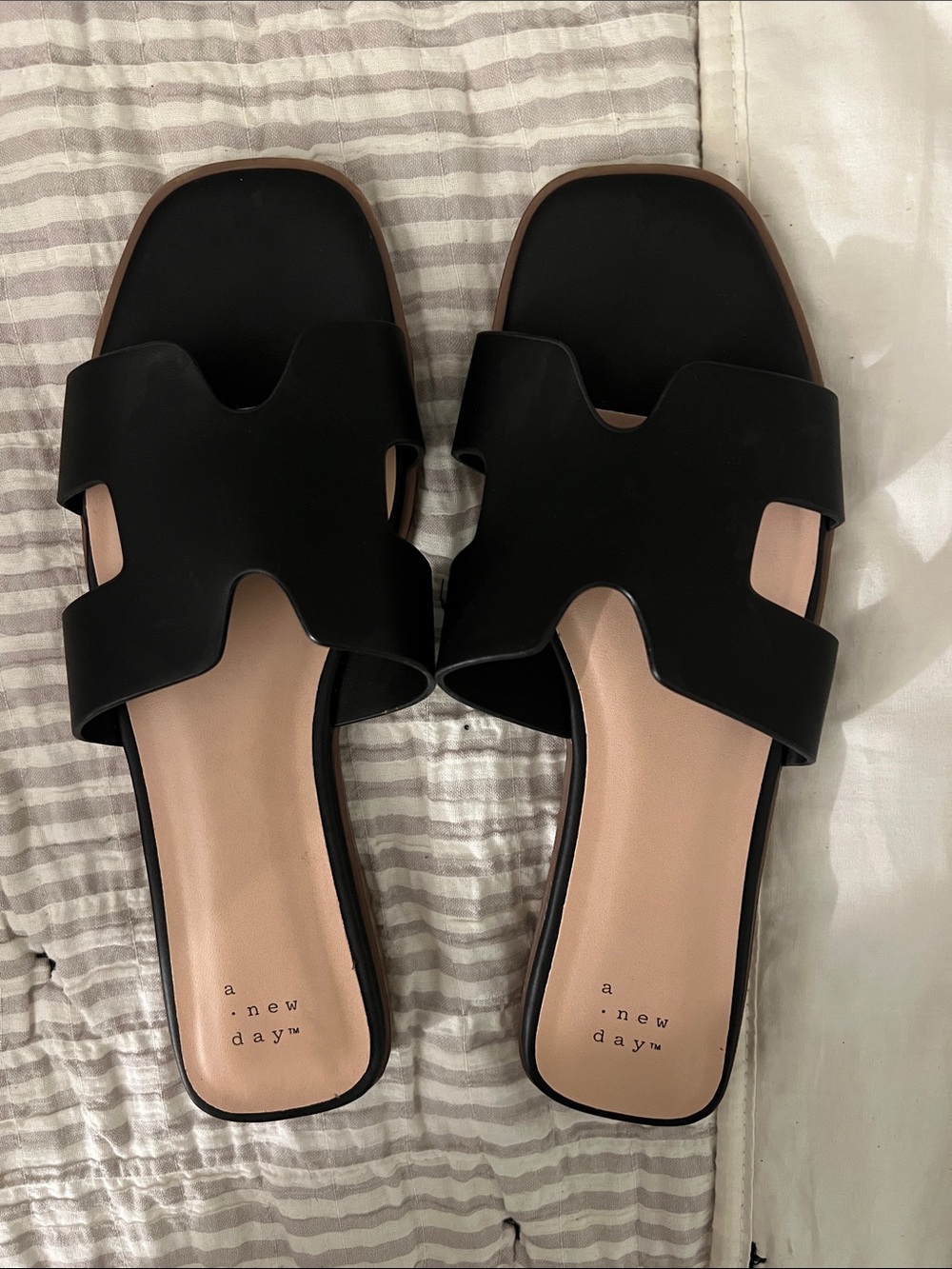 a new day Black Slide Sandals with Cutout Upper